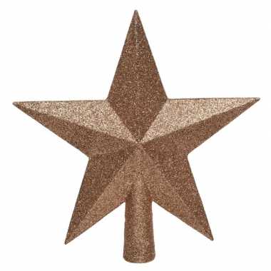 1x zacht terra bruine glitter ster piek kunststof 19 cm