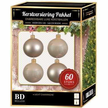 Kerstballen met ster piek set licht parel/champagne voor 150 cm kerstboom