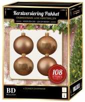 Kerstballen met ster piek set donker parel champagne voor 210 cm kerstboom