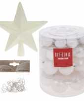 Kerstballen met ster piek set wit voor 120 cm kerstboom